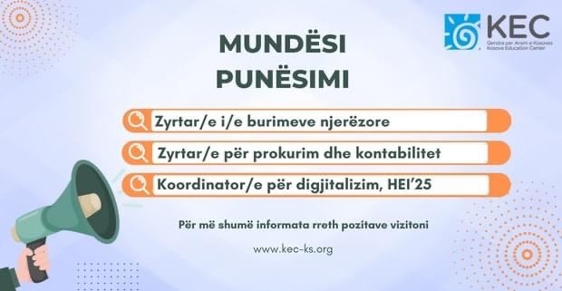 Zyrtar/e i/e burimeve njerëzore, Zyrtar/e për prokurim dhe kontabilitet, Koordinator/e për digjitalizim, HEI 25